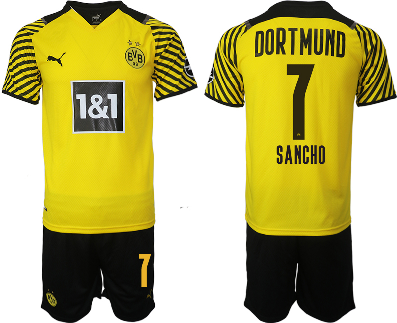Men 2021-2022 Club Borussia Dortmund home #7 yellow Soccer Jersey->borussia dortmund jersey->Soccer Club Jersey